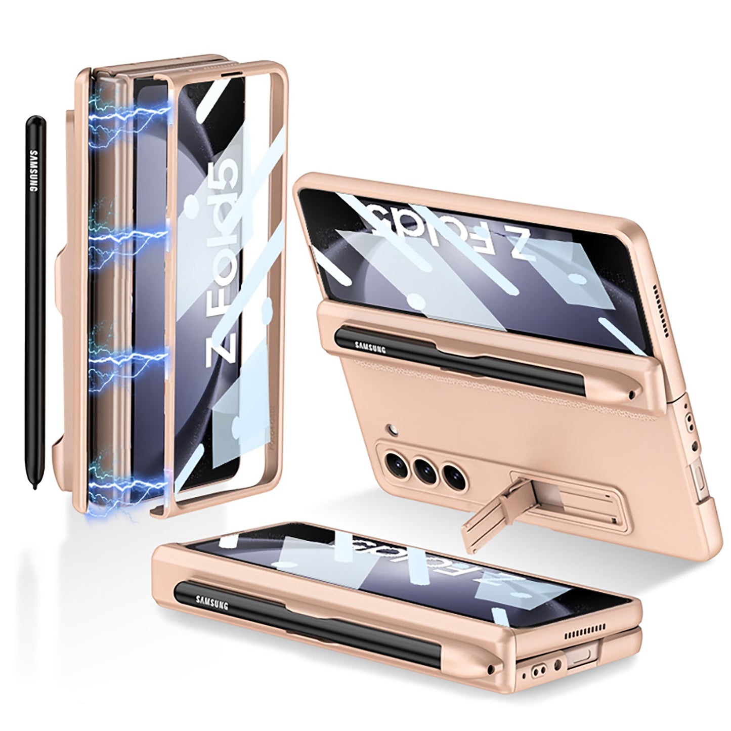 Magnetic Hinge S Pen Slot Ultra-Thin Phone Case With Back Screen Protector For Samsung Galaxy Z Fold 5/4/3 5G - Mycasety Mycasety