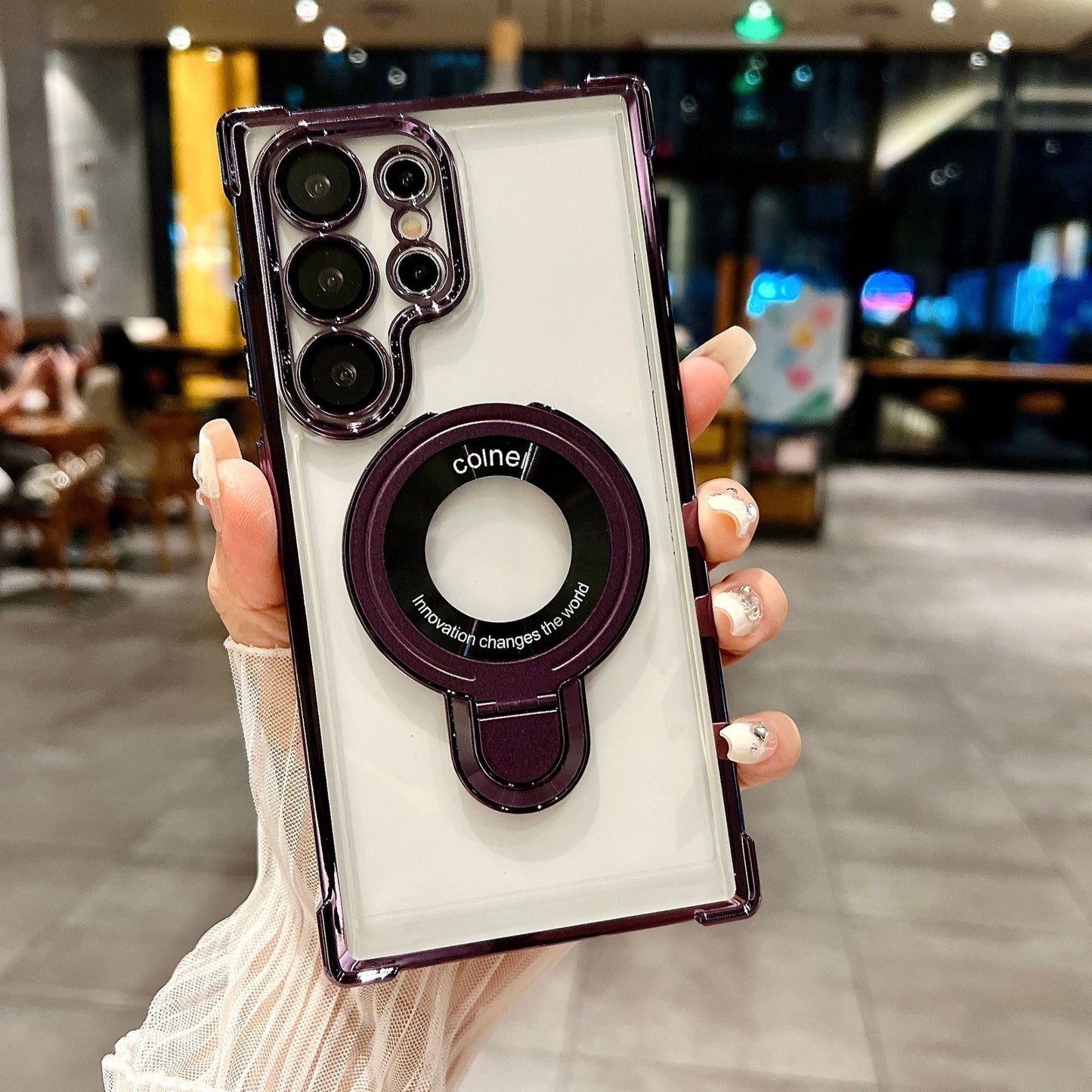Galaxy Electroplated Magnetic Bracket Anti-fall Phone Case With Lens Glass Proetector