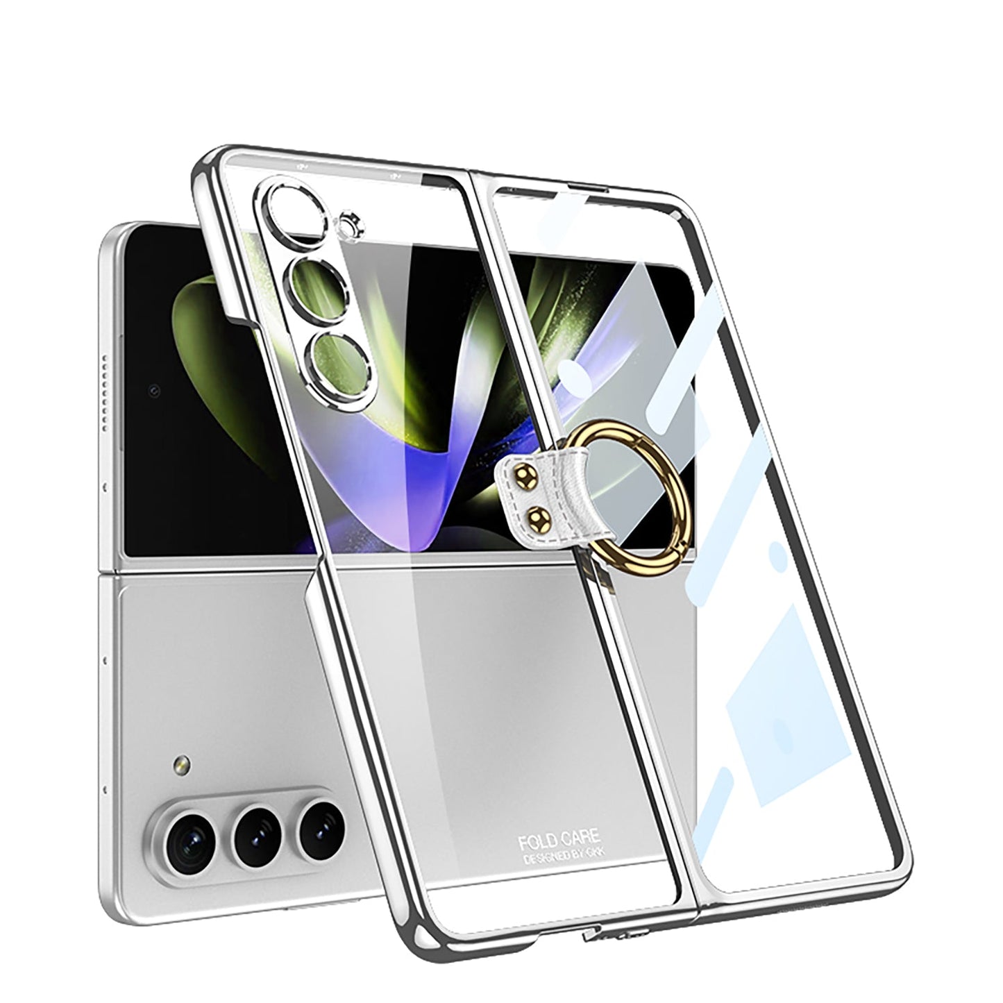 Transparent Electroplating Ring Holder Protective Phone Case With Back Screen Protector For Samsung Galaxy Z Fold 5/4/3 5G - Mycasety Mycasety
