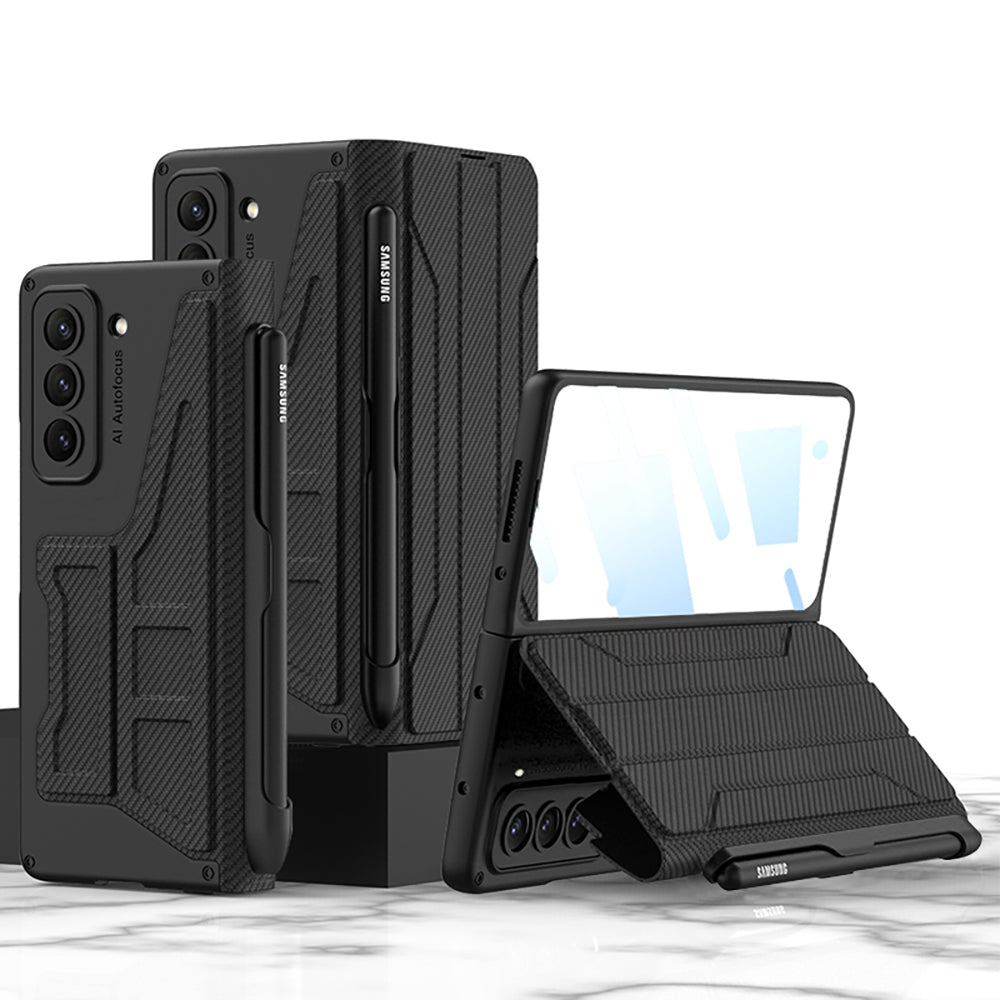 Business Leather Phone Cover With S Pen Holder & Back Screen Protector For Samsung Galaxy Z Fold 5/4/3 5G - Mycasety Mycasety