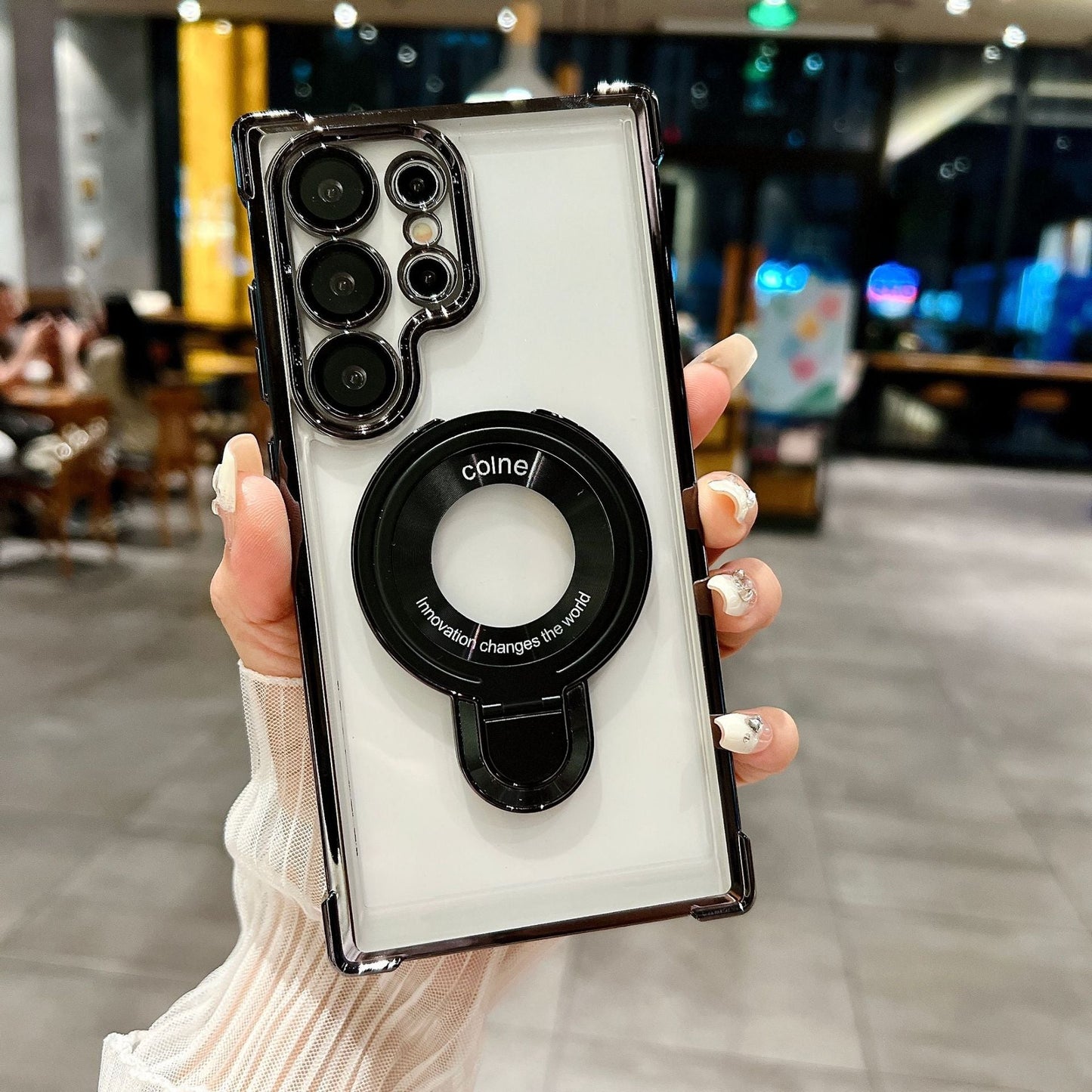 Galaxy Electroplated Magnetic Bracket Anti-fall Phone Case With Lens Glass Proetector
