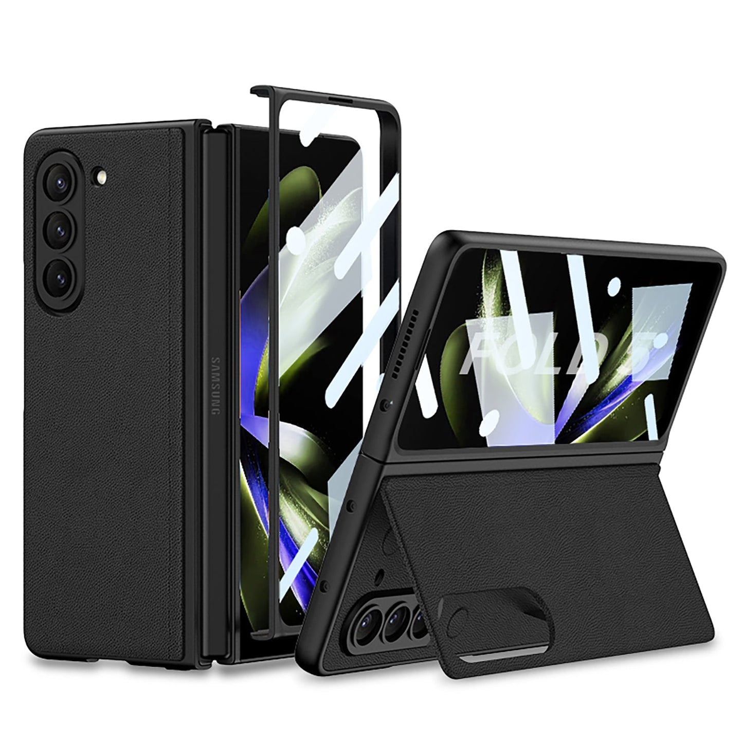 Leather Holder Phone Case With Back Screen Protector For Samsung Galaxy Z Fold 5/4/3 5G - Mycasety Mycasety