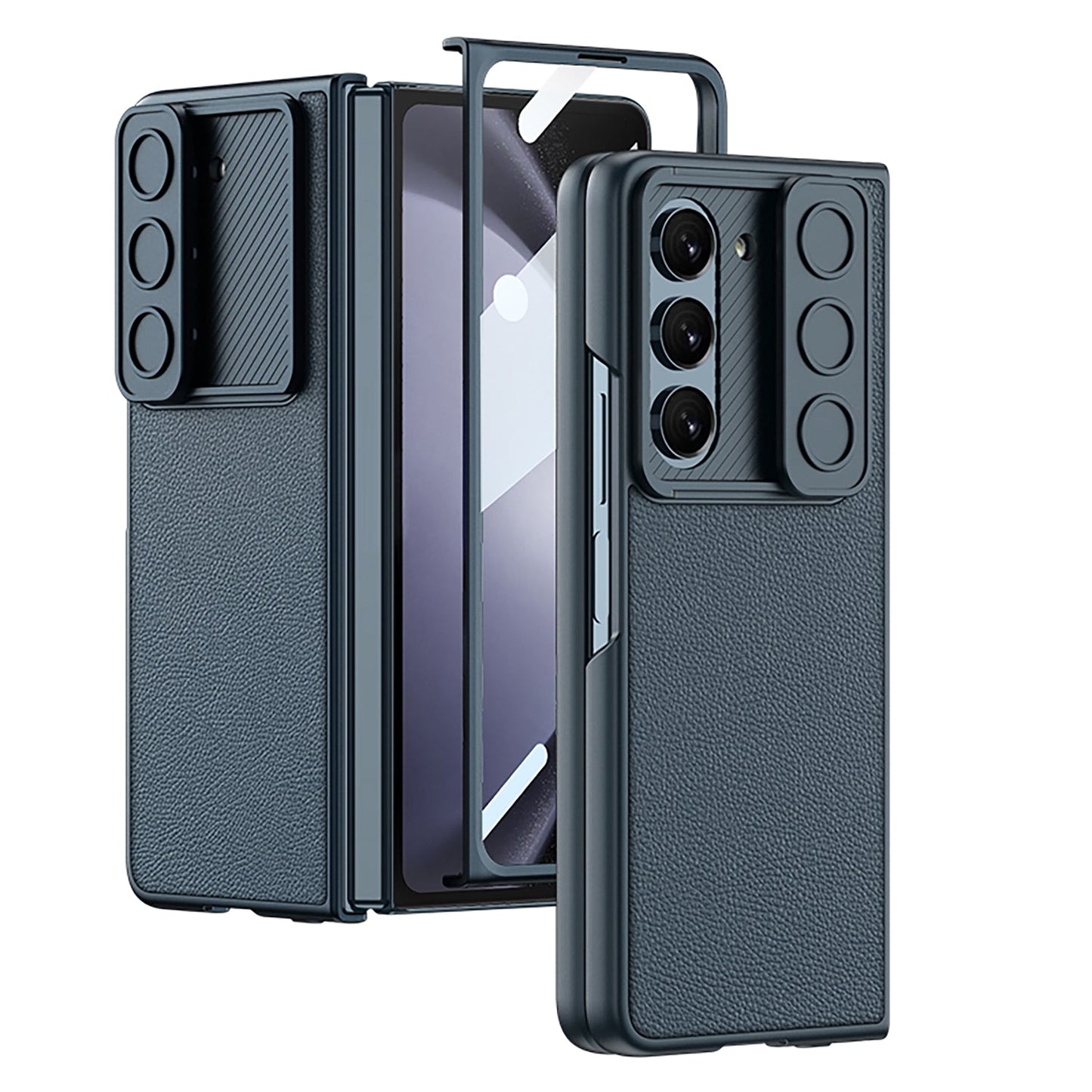 Leather All-inclusive Lens Slide Protector Phone Case With Back Screen Protector For Samsung Galaxy Z Fold 5/4/3 5G - Mycasety Mycasety