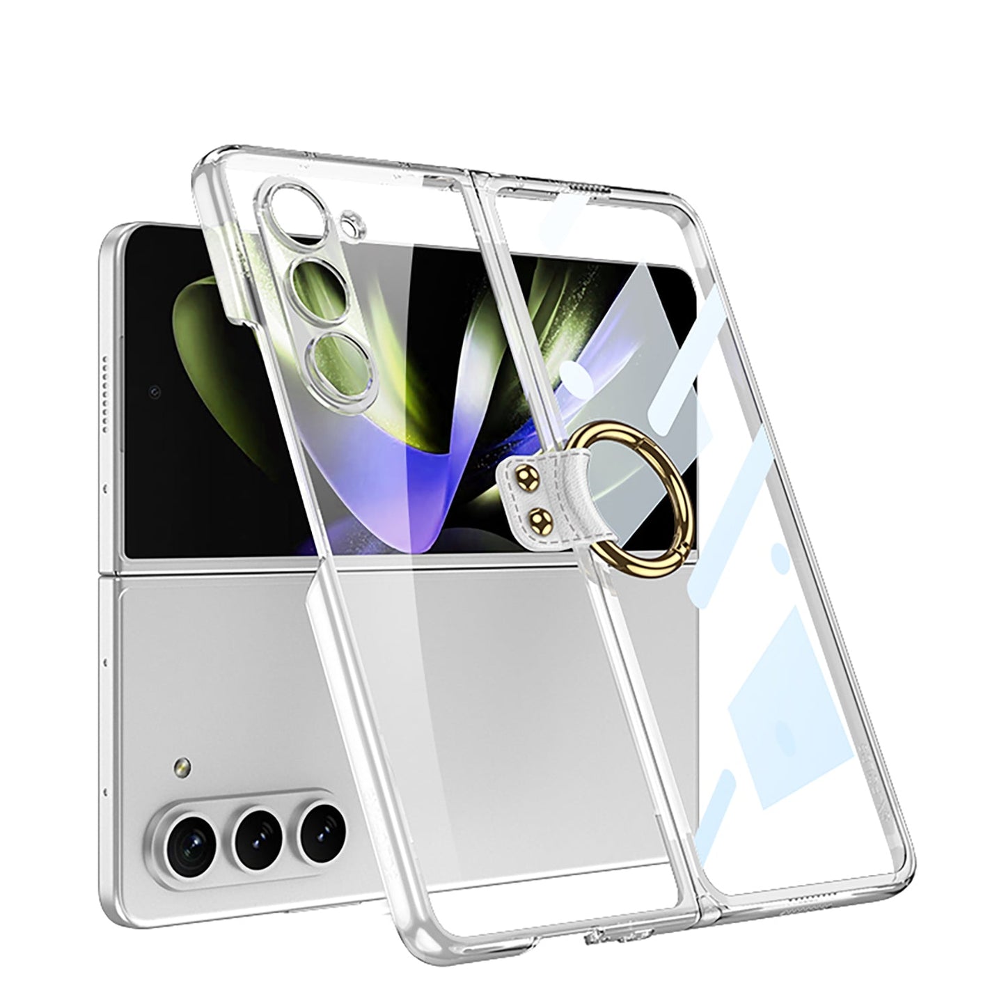 Transparent Electroplating Ring Holder Protective Phone Case With Back Screen Protector For Samsung Galaxy Z Fold 5/4/3 5G - Mycasety Mycasety