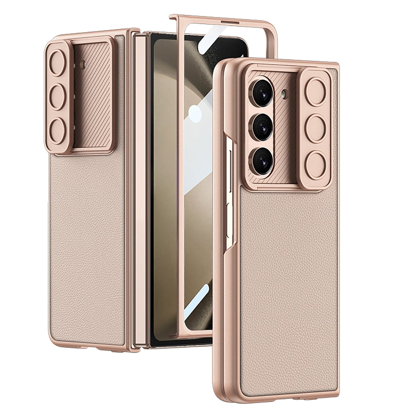 Leather All-inclusive Lens Slide Protector Phone Case With Back Screen Protector For Samsung Galaxy Z Fold 5/4/3 5G - Mycasety Mycasety