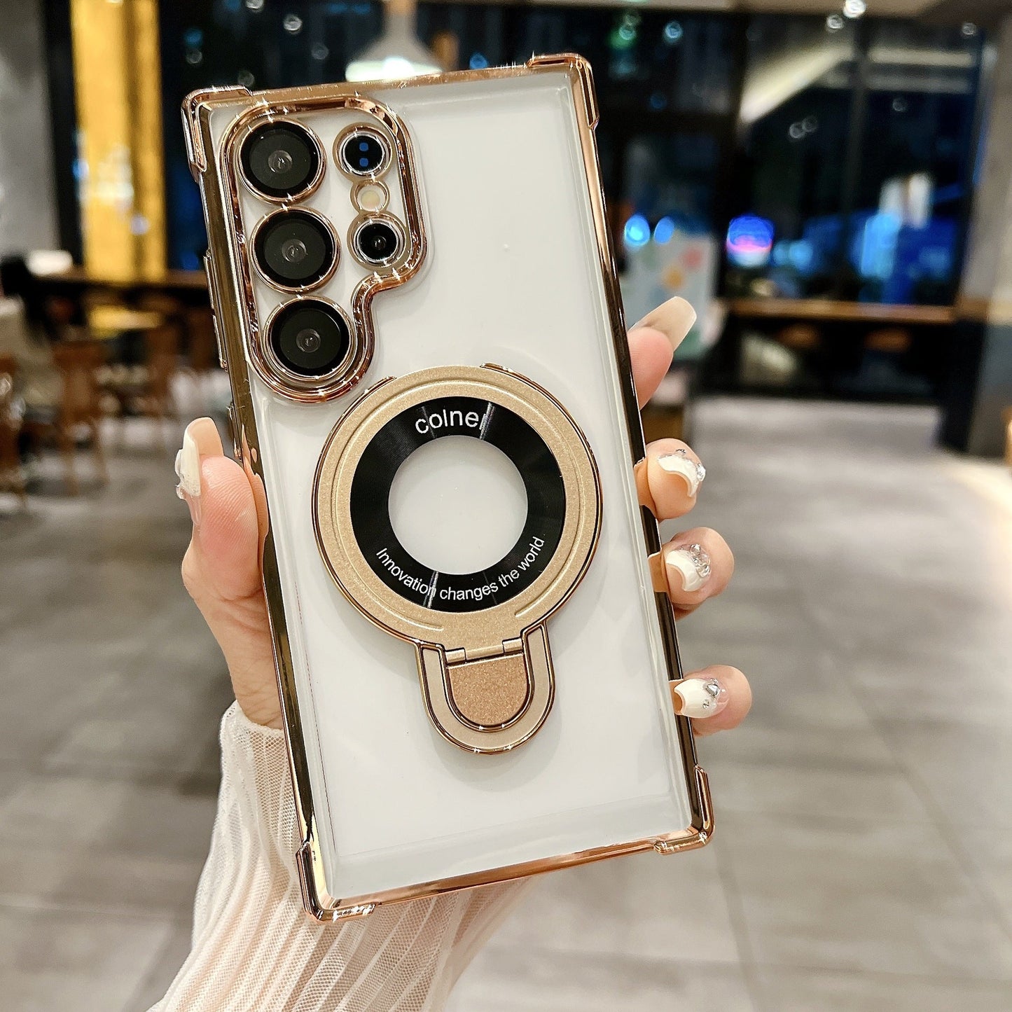 Galaxy Electroplated Magnetic Bracket Anti-fall Phone Case With Lens Glass Proetector