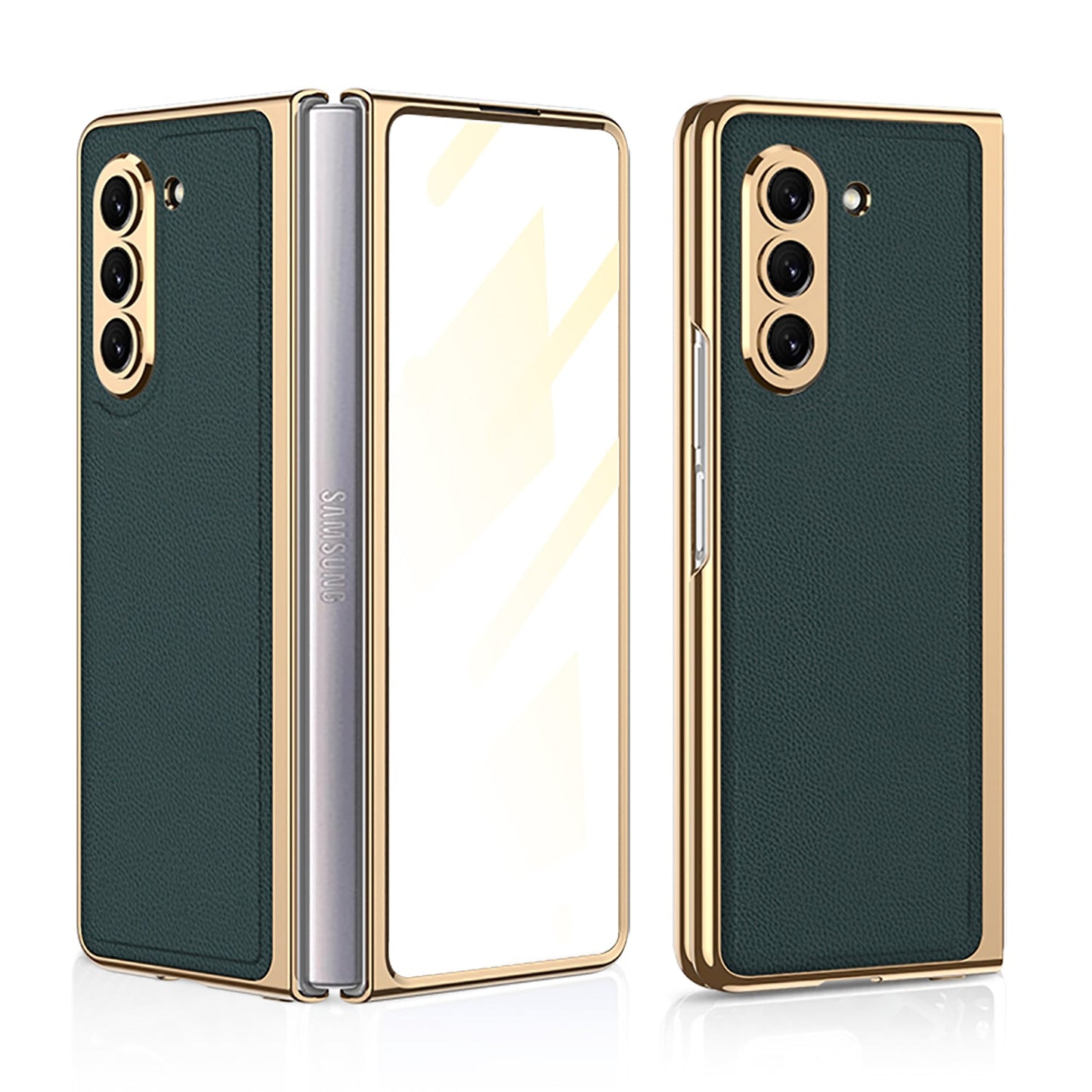 Luxury Leather Plating Phone Case With Back Screen Protector For Samsung Galaxy Z Fold 5/4/3 5G - Mycasety Mycasety