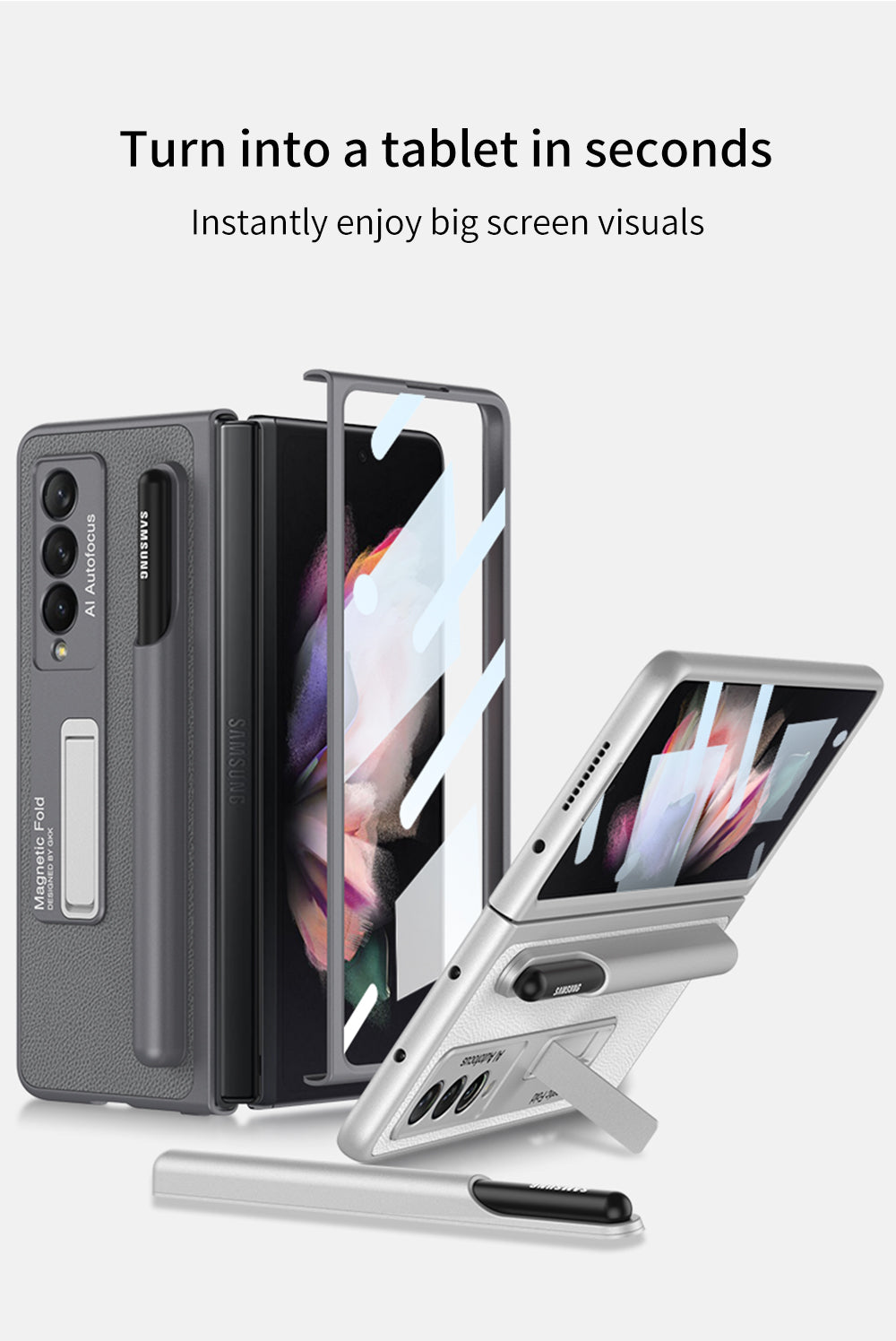 Magnetic Stand Detachable Pen Slot Case For Samsung Galaxy Z Fold3 5G With All-inclusive Screen Glass