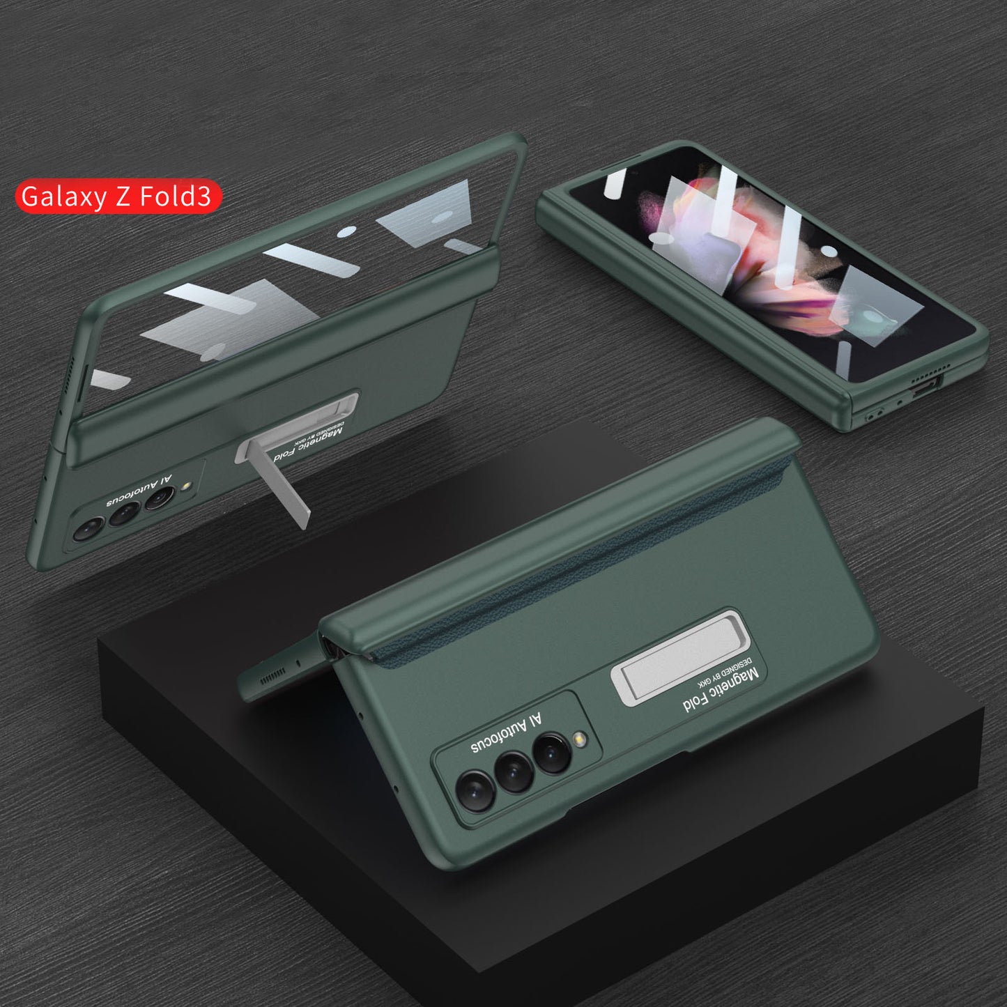 Magnetic Hinger Full Protector Heavy Duty Galaxy Z Flip 3 5G Case With Kickstand S Pen Slot and Screen Film