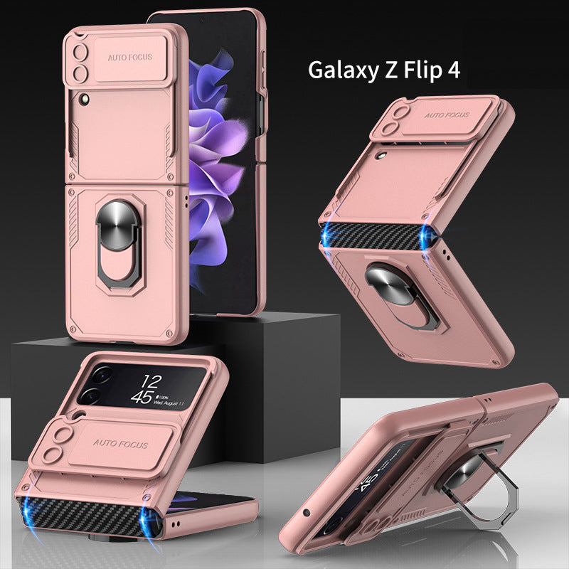 Armor Shockproof Bracket Case For Samsung Galaxy Z Flip4 5G With Ring Holder and Lens Slide Protector