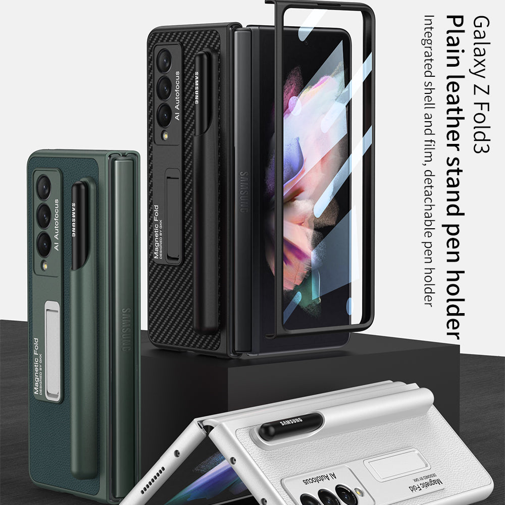 Magnetic Stand Detachable Pen Slot Case For Samsung Galaxy Z Fold3 5G With All-inclusive Screen Glass
