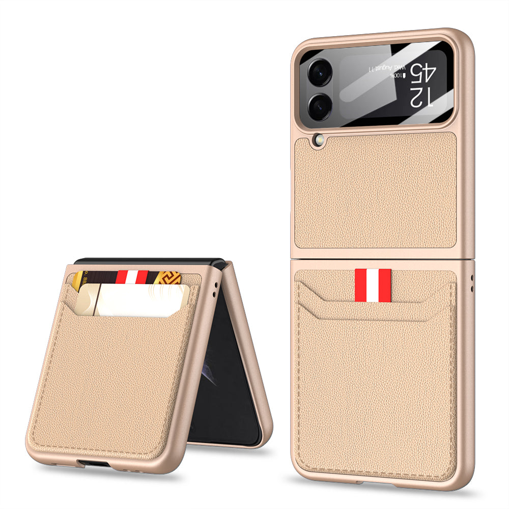 Galaxy Z Flip4 5G Leather Card Holder Case with Back Screen Protector
