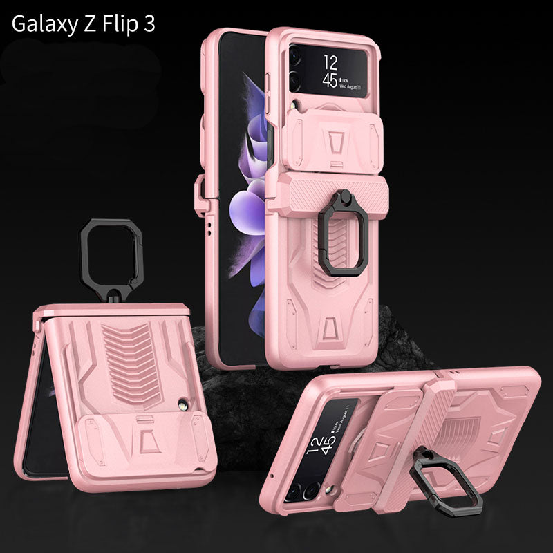 Magnetic Hinge Hard Armor Shockproof Case For Samsung Galaxy Z Flip 3 5G Case with Ring Holder Support Wireless Charging