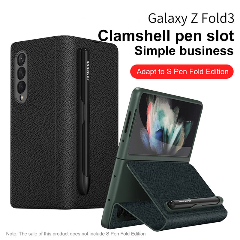 Luxury Leather All-included Cover With S Pen Slot For Galaxy Z Fold3 5G