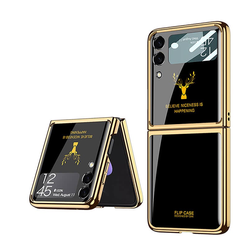 Luxury Electroplating Deer Glass Samsung Galaxy Z Flip4 5G Case