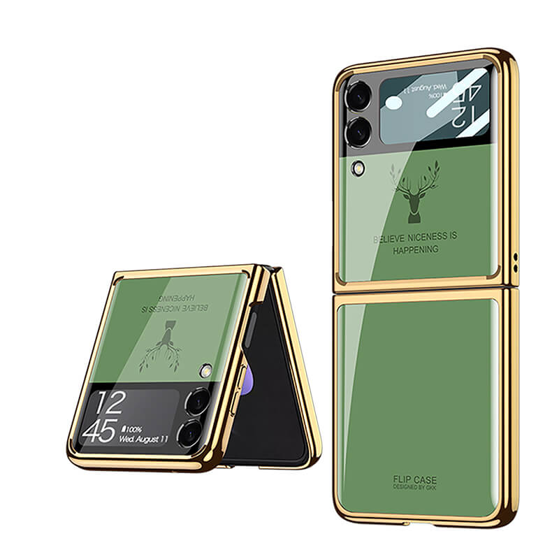 Luxury Electroplating Deer Glass Samsung Galaxy Z Flip4 5G Case