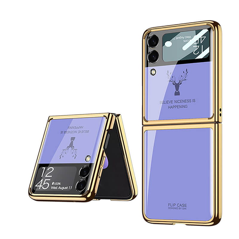 Luxury Electroplating Deer Glass Samsung Galaxy Z Flip4 5G Case