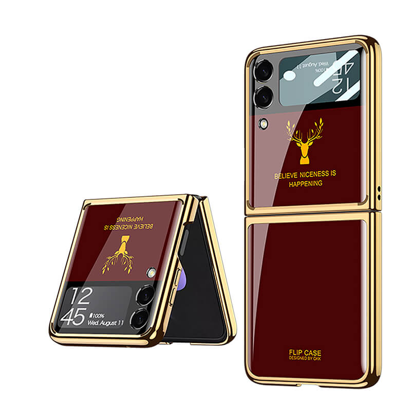 Luxury Electroplating Deer Glass Samsung Galaxy Z Flip4 5G Case