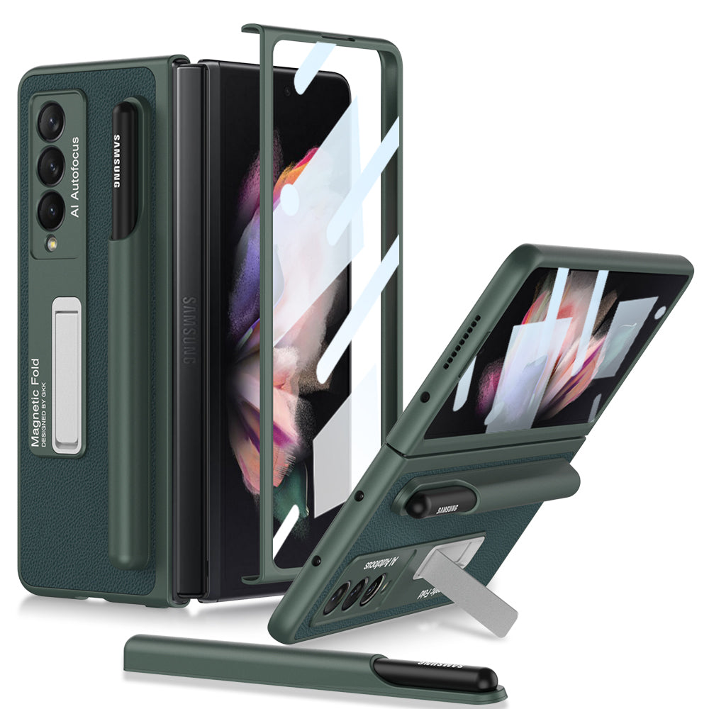 Magnetic Stand Detachable Pen Slot Case For Samsung Galaxy Z Fold3 5G With All-inclusive Screen Glass