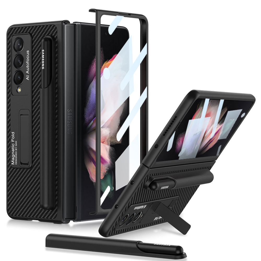 Magnetic Stand Detachable Pen Slot Case For Samsung Galaxy Z Fold3 5G With All-inclusive Screen Glass