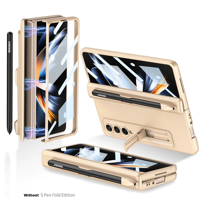 Magnetic Hinge Case For Galaxy Z Fold4 5G With S Pen Slot And Tempered Film