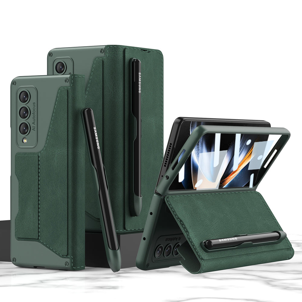 Leather Samsung Galaxy Z Fold4 5G Case Wallet Case With Detachable Velcro Pen Slot