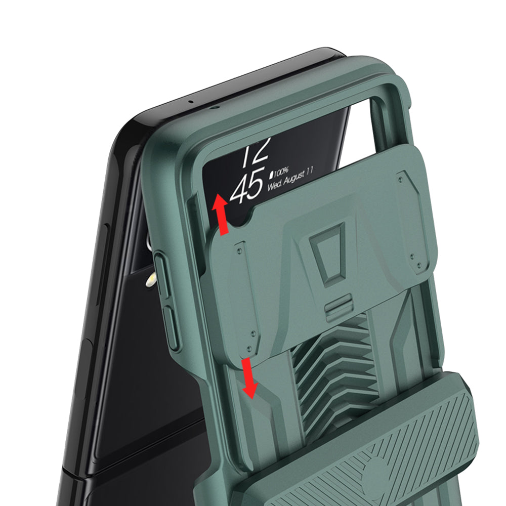 Magnetic Hinge Hard Armor Shockproof Case For Samsung Galaxy Z Flip 4 5G With Slide Lens Cover