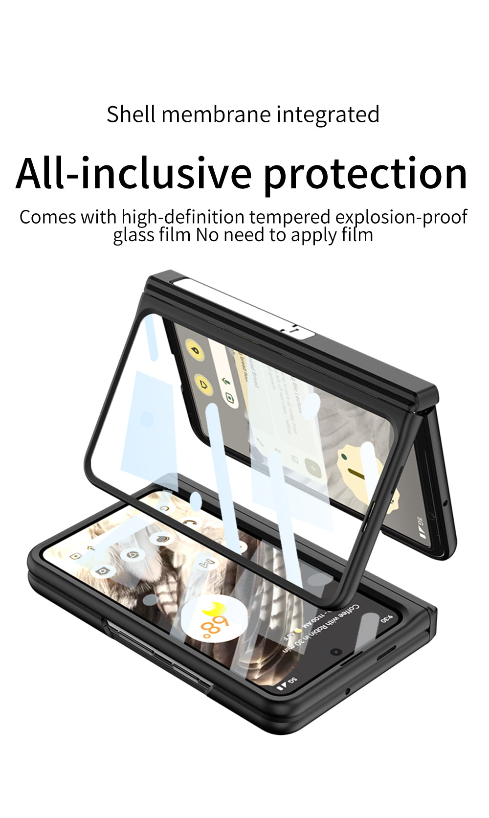 Magnetic All-inclusive Case With Tempered Film For Google Pixel Fold With Damped Folding Bracket