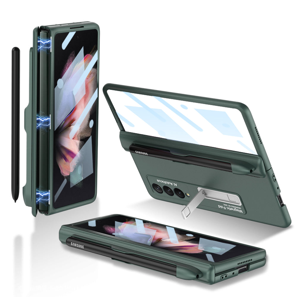 Magnetic Hinger Full Protector Heavy Duty Galaxy Z Flip 3 5G Case With Kickstand S Pen Slot and Screen Film