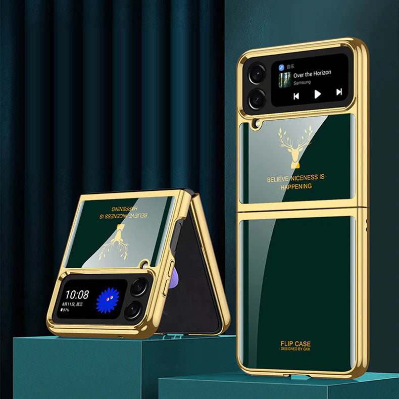 Luxury Electroplating Deer Glass Samsung Galaxy Z Flip4 5G Case
