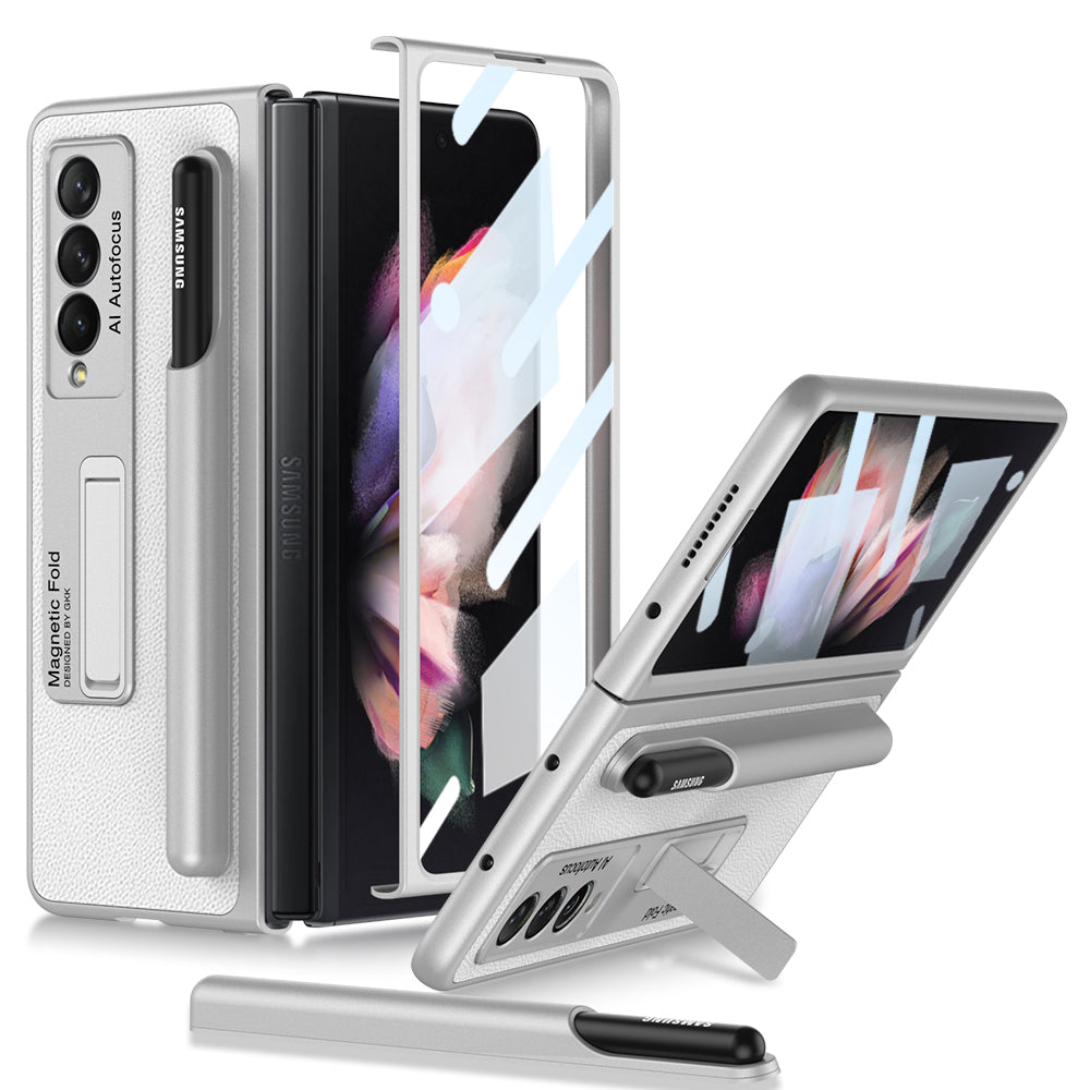 Magnetic Stand Detachable Pen Slot Case For Samsung Galaxy Z Fold3 5G With All-inclusive Screen Glass