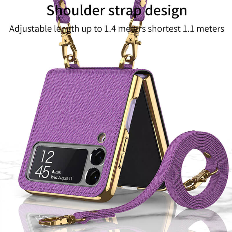 Textured Leather Strap Magnetic Fold Mirror Case For Samsung Galaxy Z Flip 3 5G