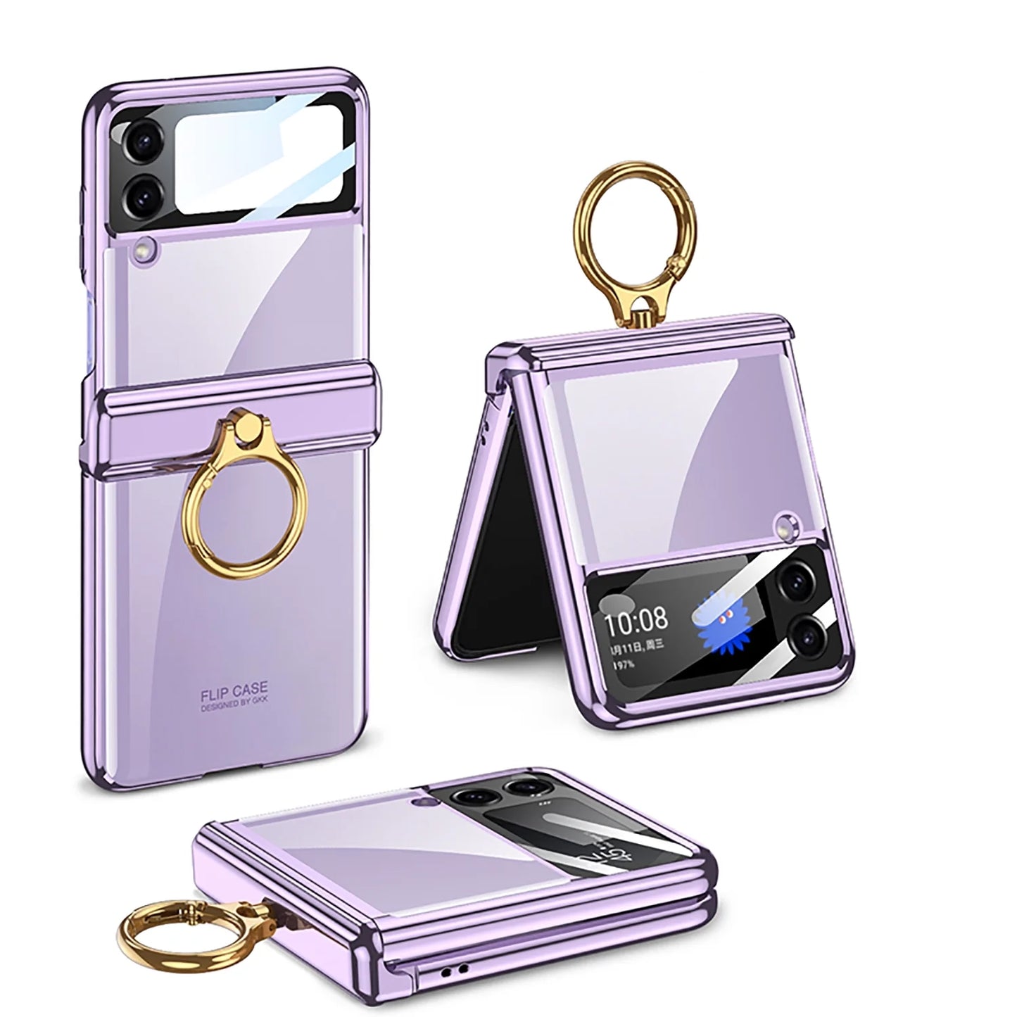Magnetic Hinge Protect Electroplated Case For Galaxy Z Flip4 5G With Ring Standard