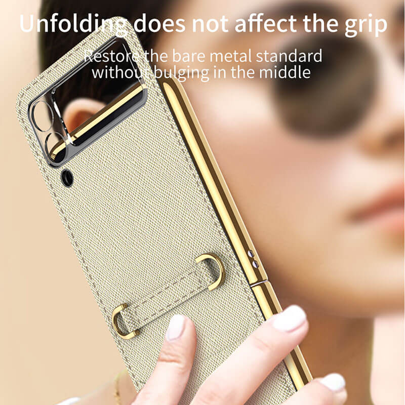 Textured Leather Strap Magnetic Fold Mirror Case For Samsung Galaxy Z Flip 3 5G