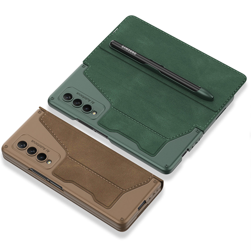 Leather Samsung Galaxy Z Fold4 5G Case Wallet Case With Detachable Velcro Pen Slot