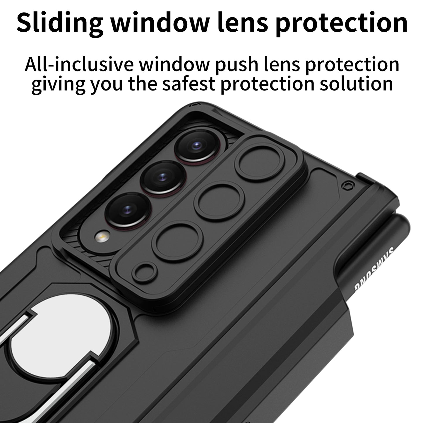 Magnetic Folding Armor Pen Slot Case For Samsung Galaxy Z Fold4 5G With Front Film and Kickstand