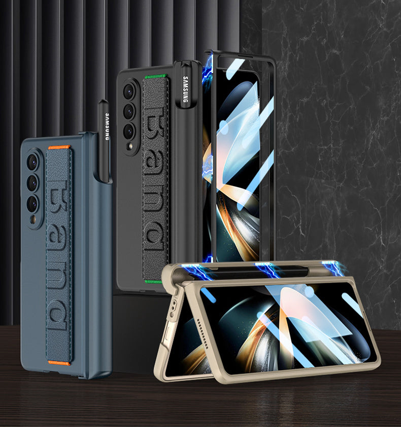 Magnetic Samsung Galaxy Z Fold4 5G Luxury Wristband Case with Screen Protector and S Pen Slot