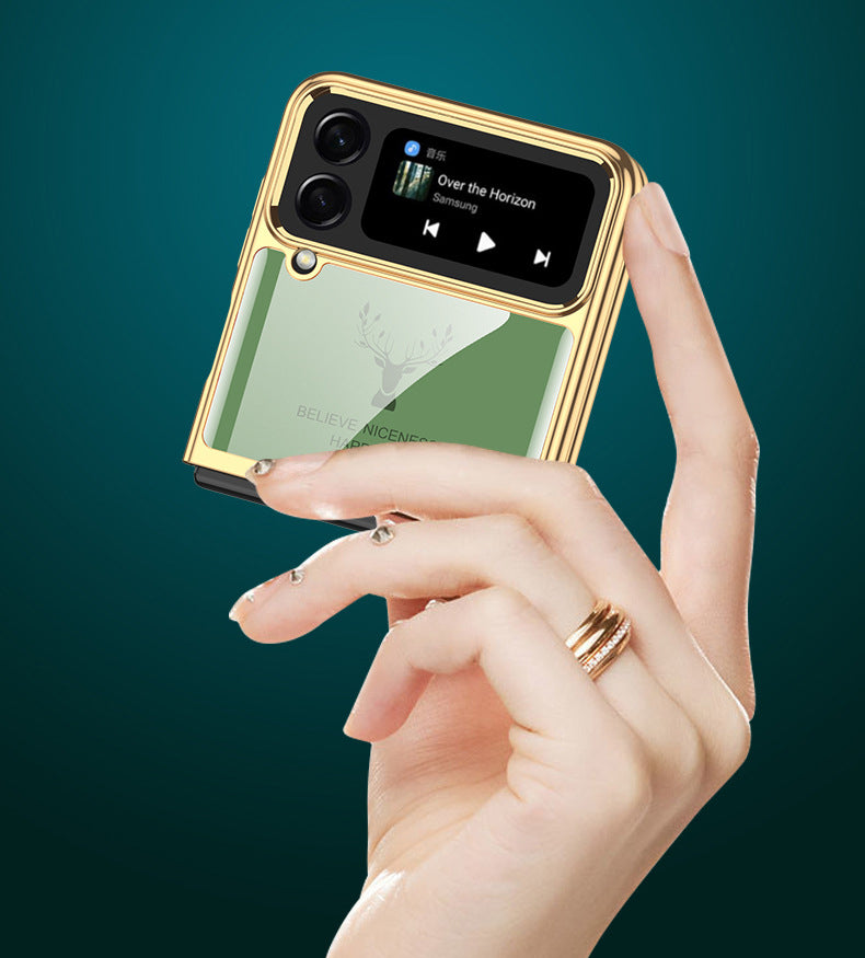 Luxury Electroplating Deer Glass Samsung Galaxy Z Flip4 5G Case
