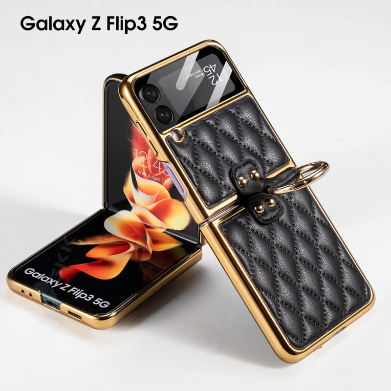 Luxury Leather Electroplating Diamond Protective Cover For Samsung Galaxy Z Flip3 / Flip4 5G