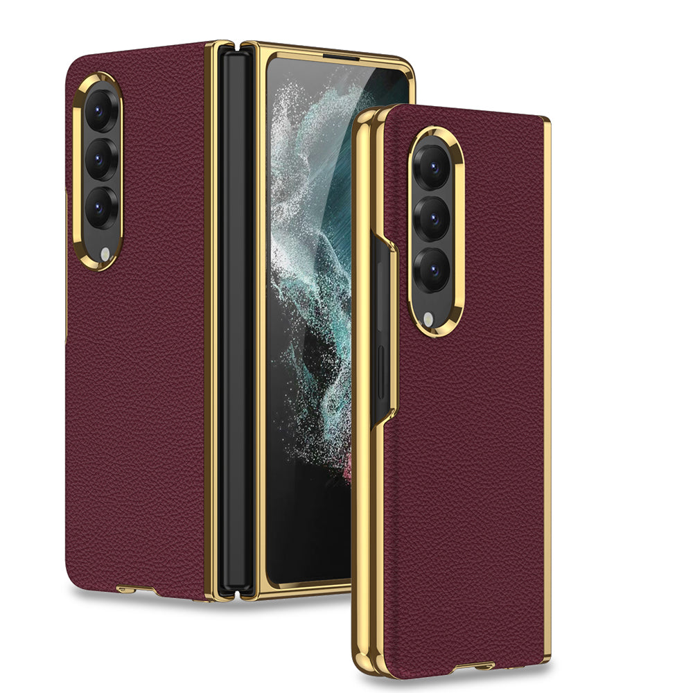 Ultra-thin Leather Electroplated Full-Protection Hard Case With Electroplated lens For Samsung Galaxy Z Fold4 5G
