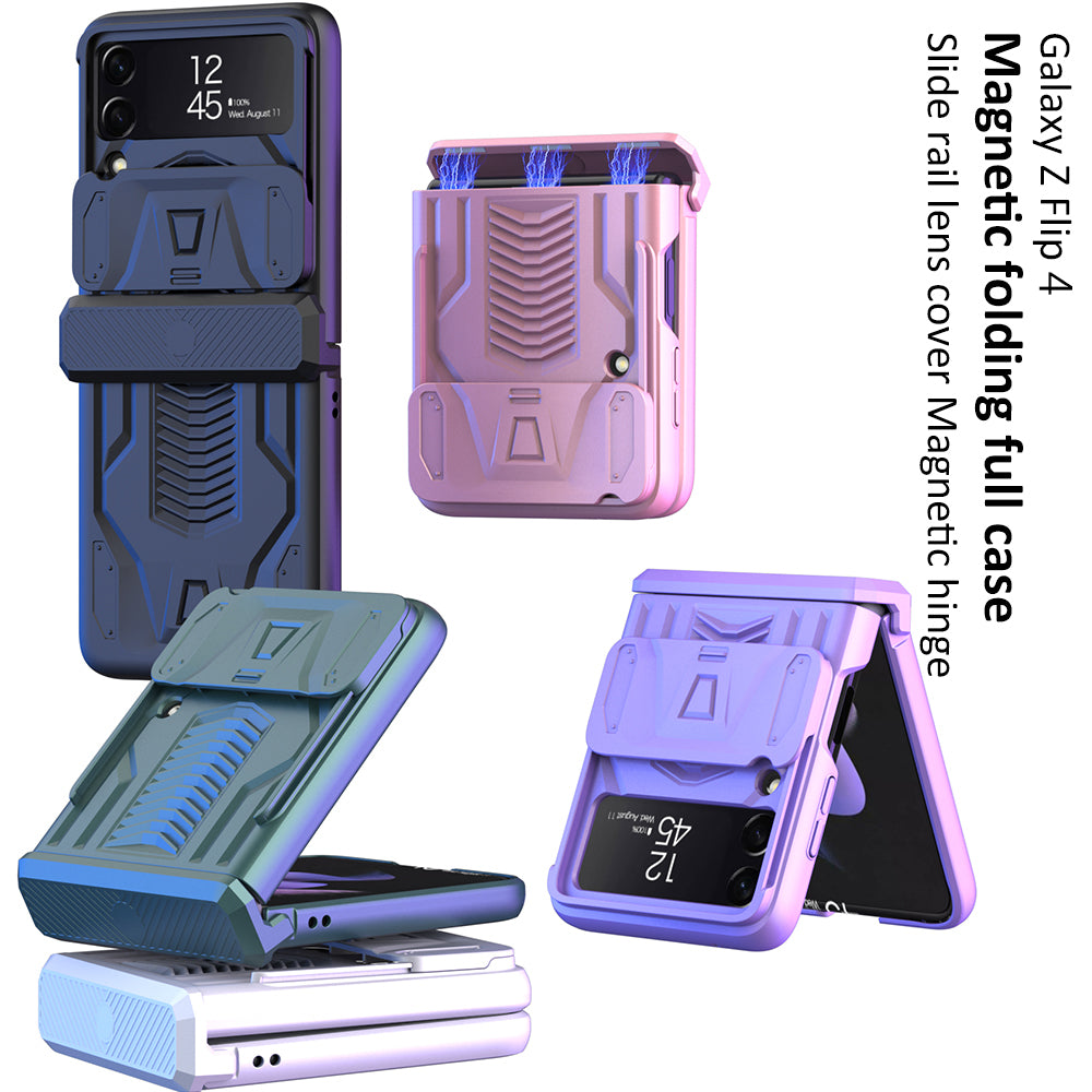Magnetic Hinge Hard Armor Shockproof Case For Samsung Galaxy Z Flip 4 5G With Slide Lens Cover