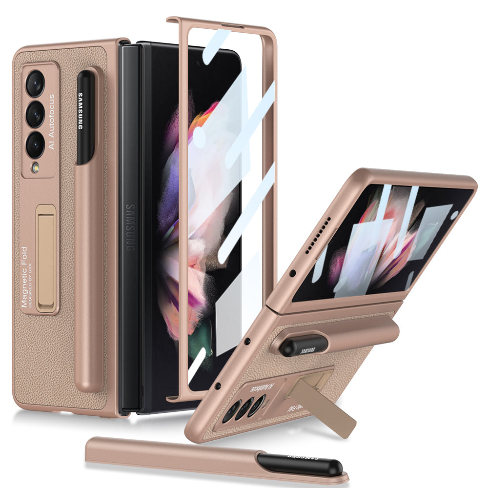 Magnetic Stand Detachable Pen Slot Case For Samsung Galaxy Z Fold3 5G With All-inclusive Screen Glass
