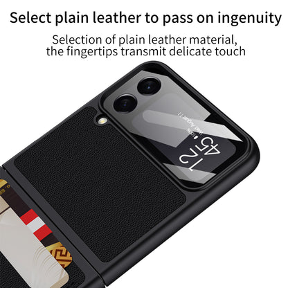 Galaxy Z Flip4 5G Leather Card Holder Case with Back Screen Protector