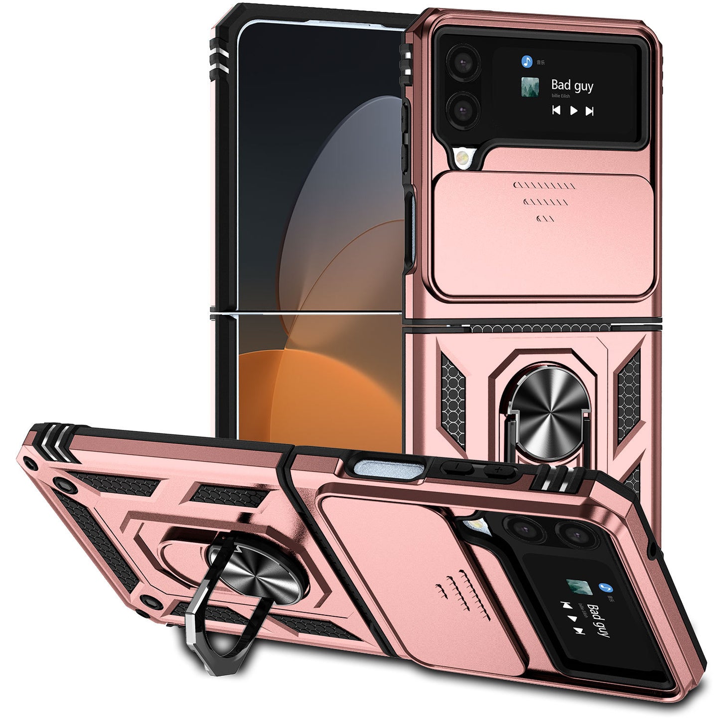 Samsung Galaxy Z Flip4 Heavy Duty Shockproof Cam Shield Armor Case with Kickstand Ring Holder