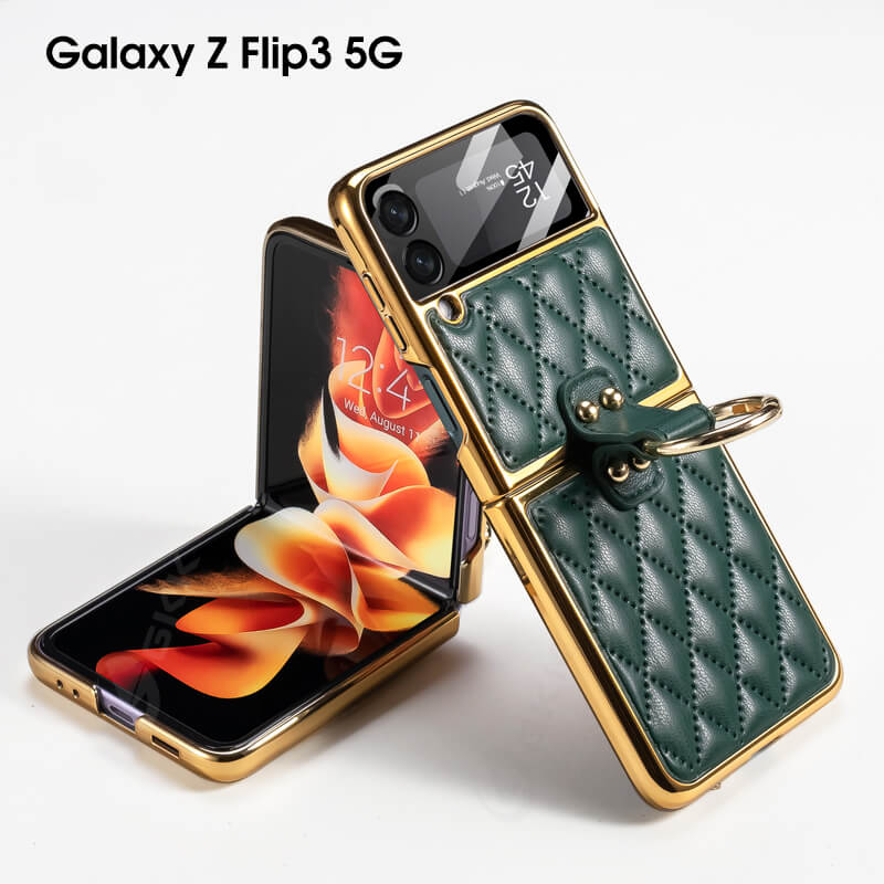 Luxury Leather Electroplating Diamond Protective Cover For Samsung Galaxy Z Flip3 / Flip4 5G