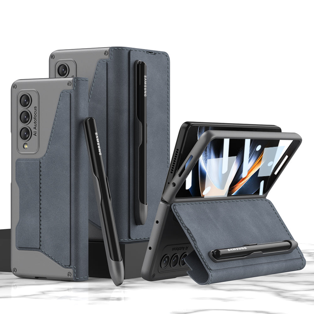 Leather Samsung Galaxy Z Fold4 5G Case Wallet Case With Detachable Velcro Pen Slot