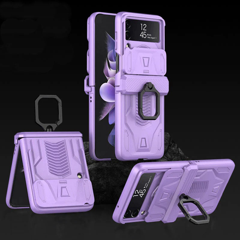 Magnetic Hinge Hard Armor Shockproof Case For Samsung Galaxy Z Flip 3 5G Case with Ring Holder Support Wireless Charging