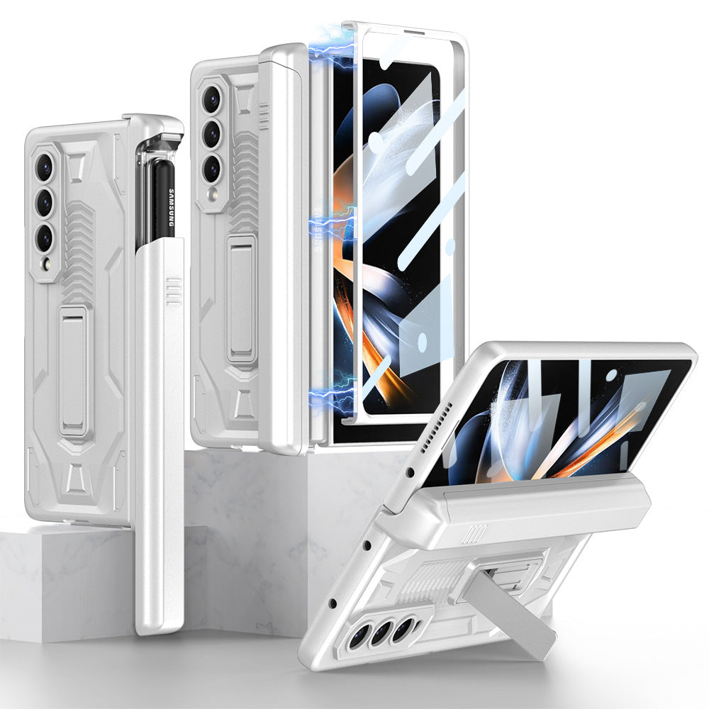 Magnetic Galaxy Z Fold4 5G Cover Folding Armor Case With Film & Slide Pen Slot and Kickstand