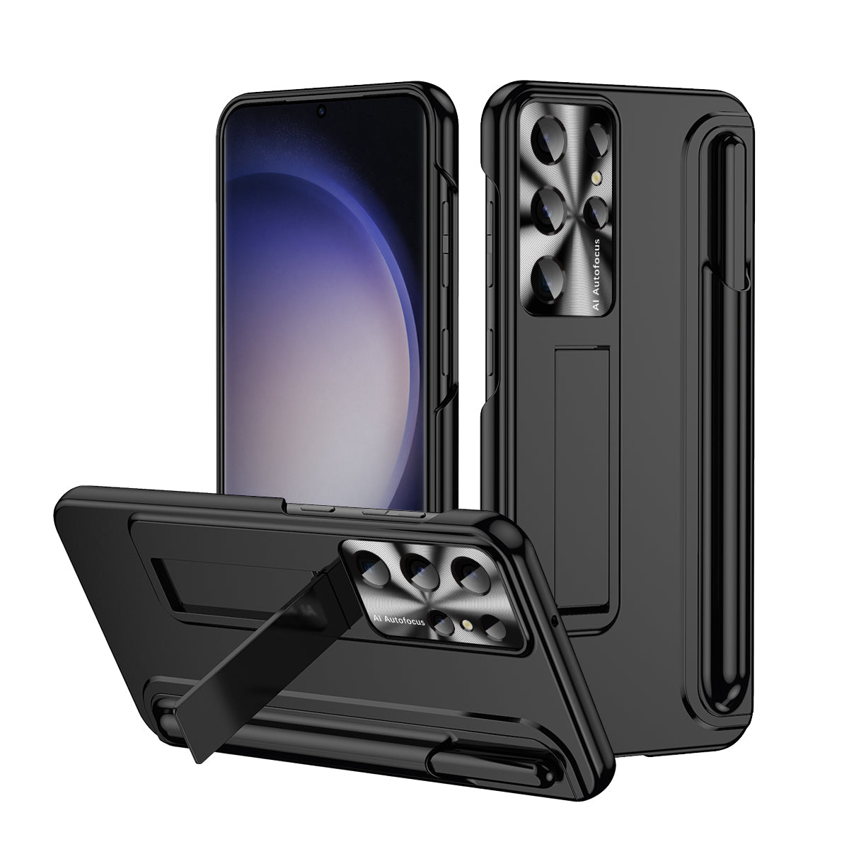 Luxury Plating Bracket Camera Protective Case With Pen for Samsung Galaxy S23 Ultra