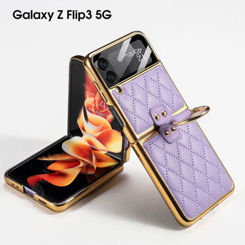 Luxury Leather Electroplating Diamond Protective Cover For Samsung Galaxy Z Flip3 / Flip4 5G